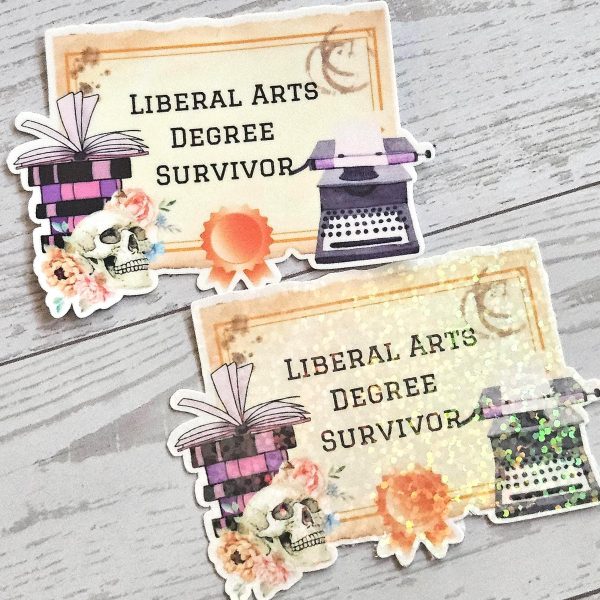Liberal Arts Degree Survivor Sticker – Vintage Skull, Books, Typewriter Decal – Bookish – Handmade By Shessocrafty Goods