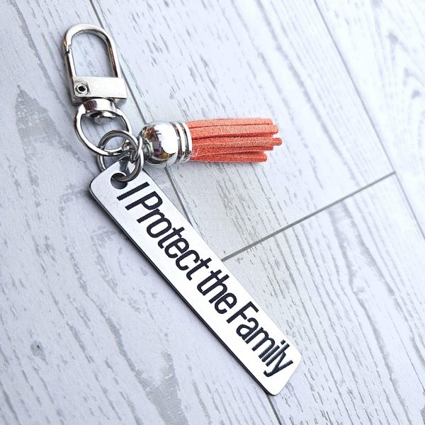 I Protect The Family Keychain • Stainless Steel Bar With Tassel – Keychains – Handmade By Shessocrafty Goods