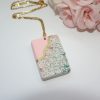 Handmade Concrete Pendant – Rose Gold Turquoise Inlay, Pink & Gold Accent – Jewelry – Handmade by ShesSoCrafty Goods