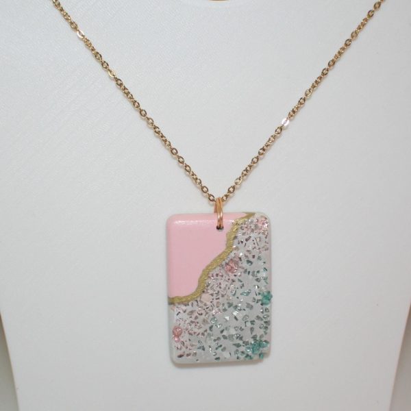 Handmade Concrete Pendant – Rose Gold Turquoise Inlay, Pink &Amp; Gold Accent – Jewelry – Handmade By Shessocrafty Goods