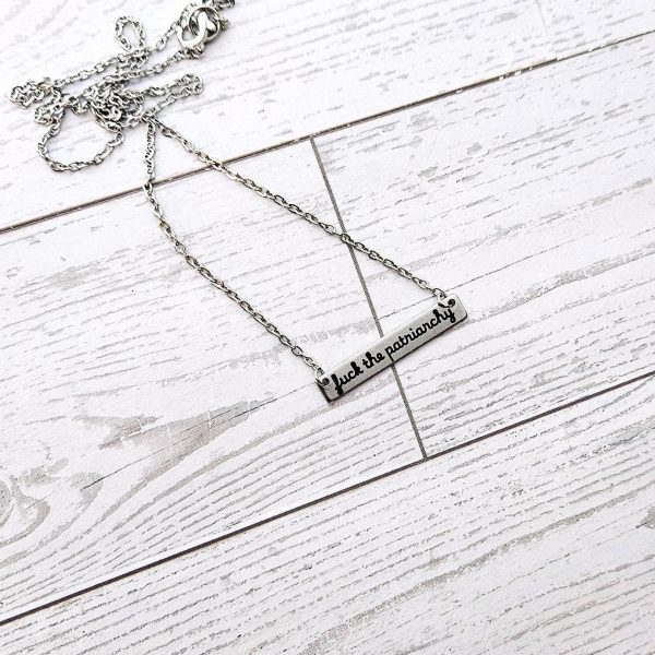 Fuck The Patriarchy Bar Necklace: Feminist Stainless Steel Or Gold-Plated Jewelry – Jewelry – Handmade By Shessocrafty Goods