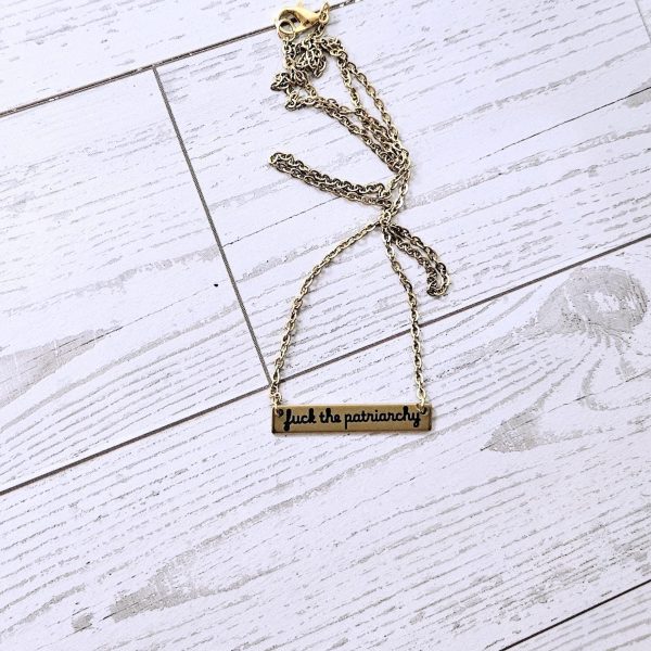 Fuck The Patriarchy Bar Necklace: Feminist Stainless Steel Or Gold-Plated Jewelry – Jewelry – Handmade By Shessocrafty Goods