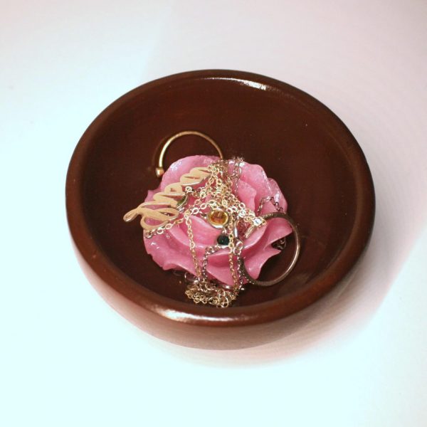 Bamboo Ring Dish - Rich Brown Floral Resin Accent Jewelry Holder – Home Decor – Handmade By Shessocrafty Goods
