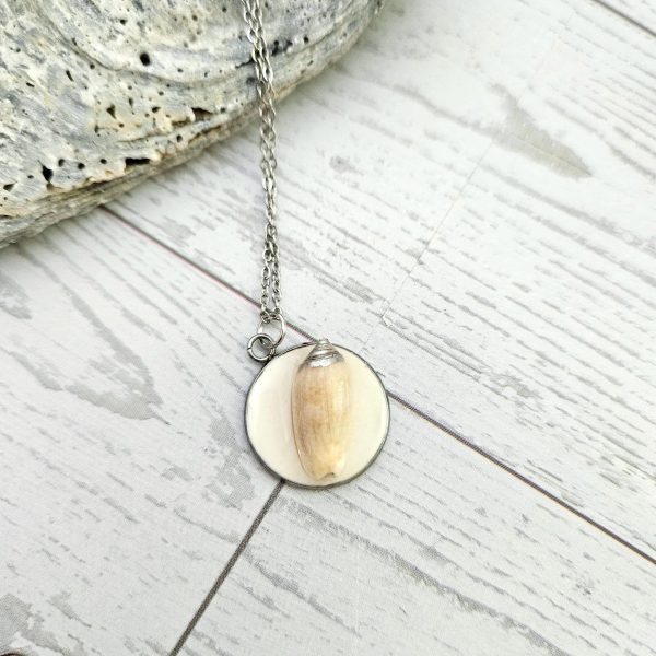 Lettered Olive Shell Necklace: Silver Chrome Tip, Coastal Pendant – Jewelry – Handmade By Shessocrafty Goods