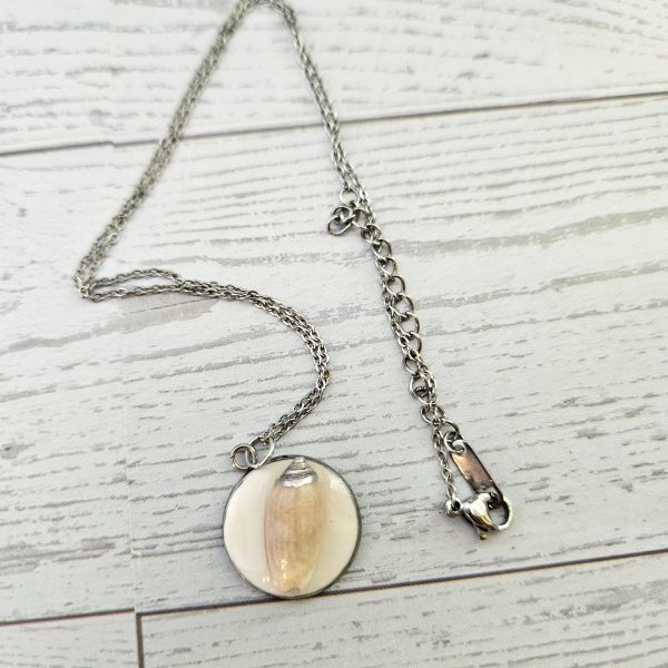 Lettered Olive Shell Necklace: Silver Chrome Tip, Coastal Pendant – Jewelry – Handmade By Shessocrafty Goods