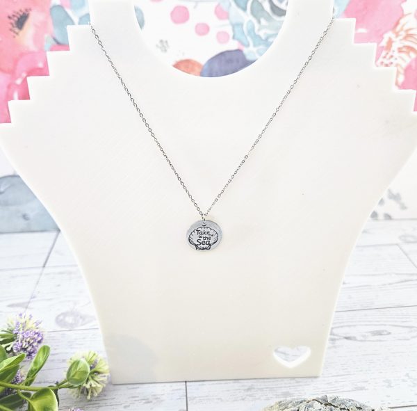 Engraved Scallop Shell Necklace – Stainless Steel (Take Me To The Sea) – Jewelry – Handmade By Shessocrafty Goods