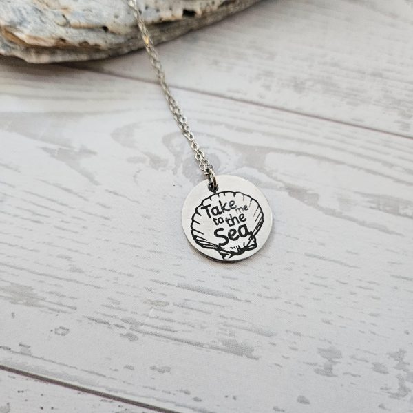 Engraved Scallop Shell Necklace – Stainless Steel (Take Me To The Sea) – Jewelry – Handmade By Shessocrafty Goods