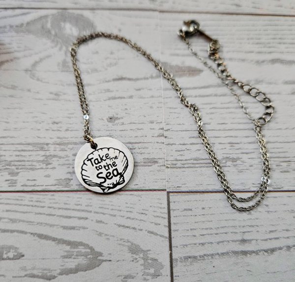 Engraved Scallop Shell Necklace – Stainless Steel (Take Me To The Sea) – Jewelry – Handmade By Shessocrafty Goods