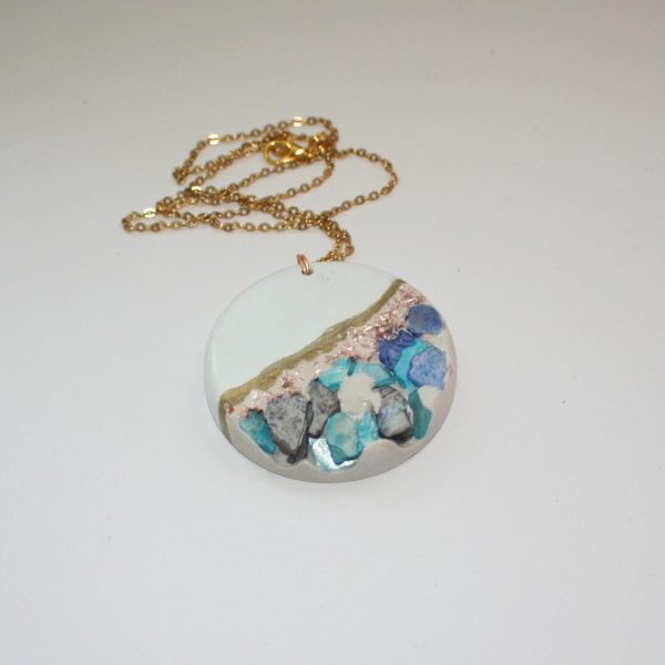 Handmade Concrete Pendant With Blue Stones &Amp; Rose Gold Accents – 1.75&Quot; Round Statement Necklace – Jewelry – Handmade By Shessocrafty Goods
