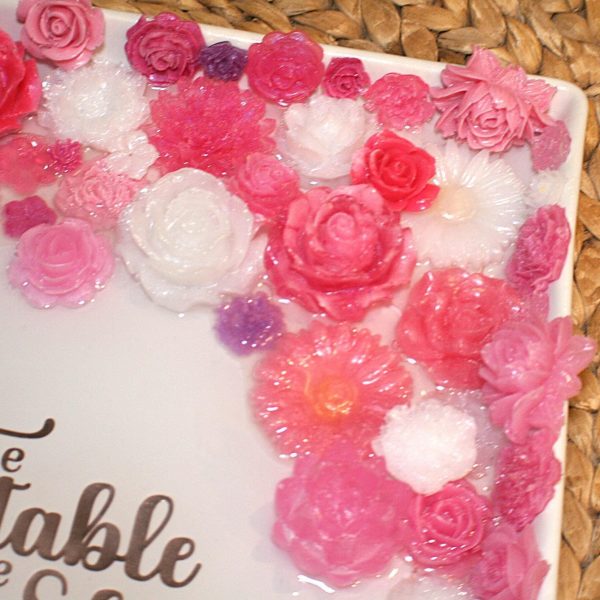 Floral Resin Tray: Pink, White &Amp; Rose Gold - Decorative Centerpiece – Decorative Trays – Handmade By Shessocrafty Goods