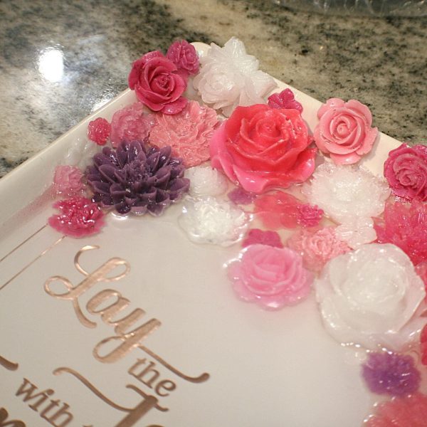 Floral Resin Tray: Pink, White &Amp; Rose Gold - Decorative Centerpiece – Decorative Trays – Handmade By Shessocrafty Goods