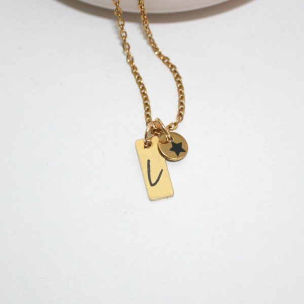 Personalized Gold Plated Initial Necklace With Star Pendant – Custom Script Jewelry – Jewelry – Handmade By Shessocrafty Goods