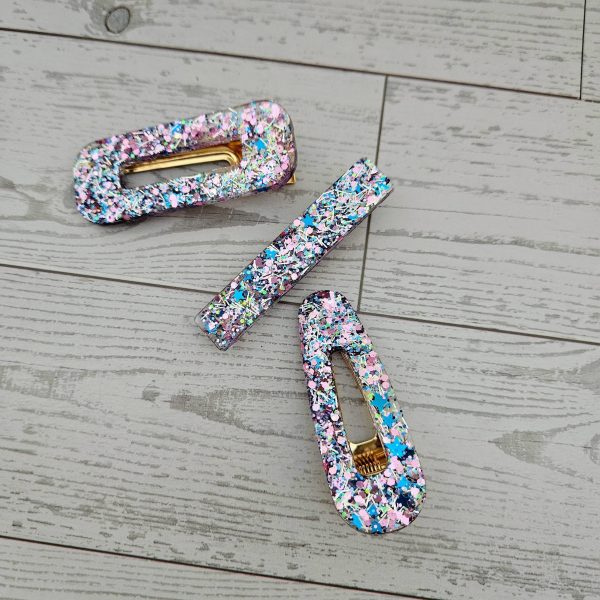 Confetti Resin Hair Clips: Retro Disco Barrettes, Sparkly Accessories – Barrettes &Amp; Clips – Handmade By Shessocrafty Goods