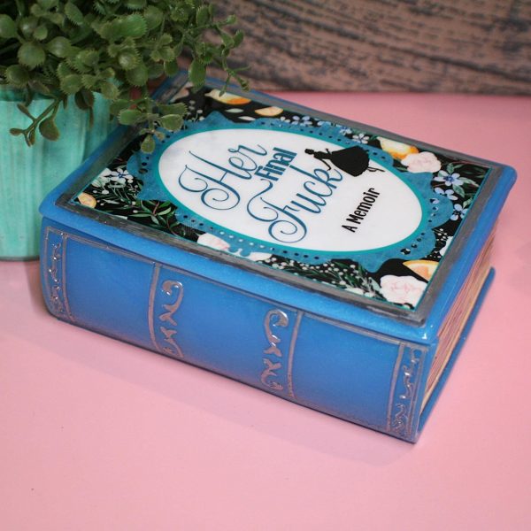 Handmade Resin Book Box: &Quot;Her Final Fuck... A Memoir&Quot; - Blue Floral Keepsake Storage – Bookish – Handmade By Shessocrafty Goods
