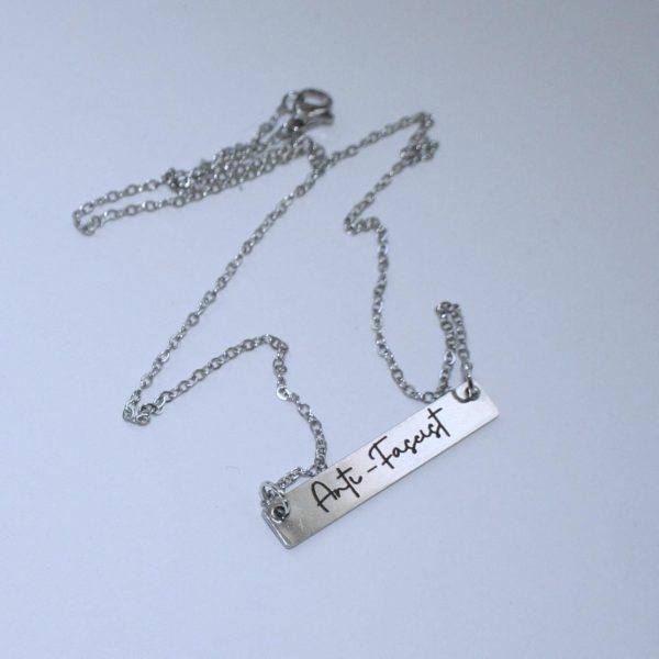 Anti-Fascist Bar Necklace, Stainless Steel Resistance Jewelry - Activist Gift, Leftist Political Pendant, Punk Engraved Charm – Jewelry – Handmade By Shessocrafty Goods