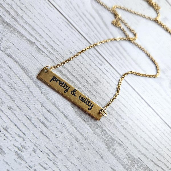 Pretty &Amp; Witty Necklace • 18K Gold Pvd Or Satin Stainless Steel • Tarnish-Proof Bar Jewelry – Jewelry – Handmade By Shessocrafty Goods