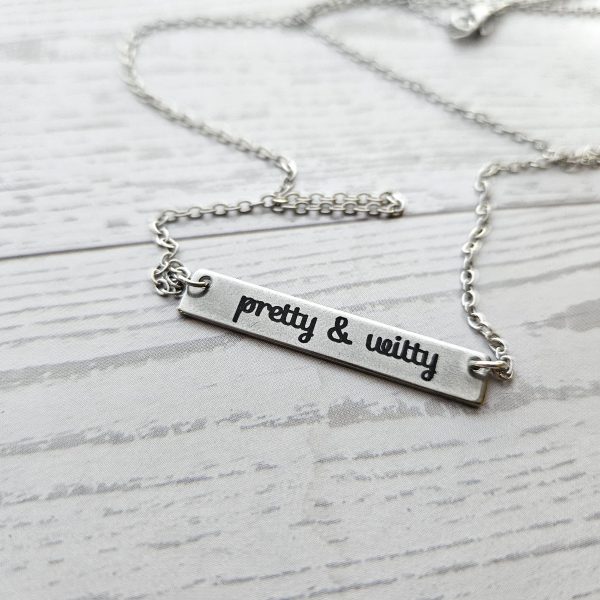 Pretty &Amp; Witty Necklace • 18K Gold Pvd Or Satin Stainless Steel • Tarnish-Proof Bar Jewelry – Jewelry – Handmade By Shessocrafty Goods