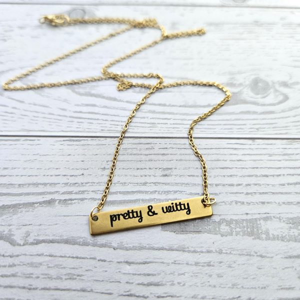 Pretty &Amp; Witty Necklace • 18K Gold Pvd Or Satin Stainless Steel • Tarnish-Proof Bar Jewelry – Jewelry – Handmade By Shessocrafty Goods