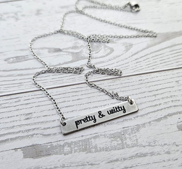 Pretty &Amp; Witty Necklace • 18K Gold Pvd Or Satin Stainless Steel • Tarnish-Proof Bar Jewelry – Jewelry – Handmade By Shessocrafty Goods
