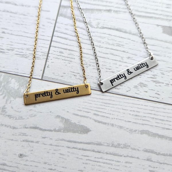 Pretty &Amp; Witty Necklace • 18K Gold Pvd Or Satin Stainless Steel • Tarnish-Proof Bar Jewelry – Jewelry – Handmade By Shessocrafty Goods