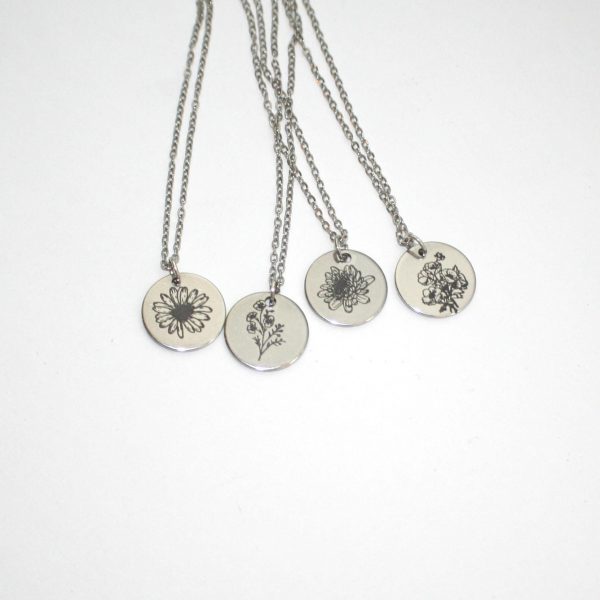 Birth Flower Necklace – Stainless Steel Layering Pendant - Your Choice – Jewelry – Handmade By Shessocrafty Goods