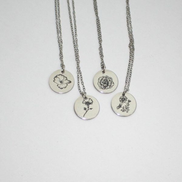Birth Flower Necklace – Stainless Steel Layering Pendant - Your Choice – Jewelry – Handmade By Shessocrafty Goods