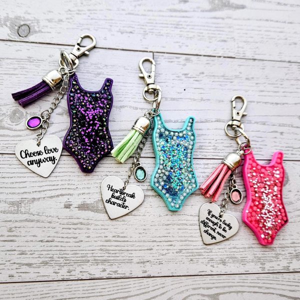 Showgirl Era Bodysuit Keychain – Rhinestone Bag Charm, Pink Blue Or Purple – Keychains – Handmade By Shessocrafty Goods