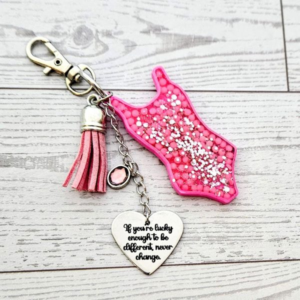 Showgirl Era Bodysuit Keychain – Rhinestone Bag Charm, Pink Blue Or Purple – Keychains – Handmade By Shessocrafty Goods