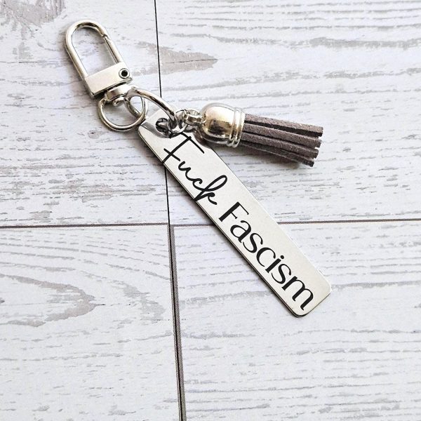 Fuck Fascism Keychain – Engraved Stainless Steel Bar Keychain – Activist Protest Gift – Keychains – Handmade By Shessocrafty Goods