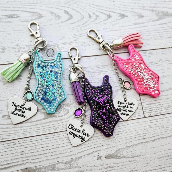 Showgirl Era Bodysuit Keychain – Rhinestone Bag Charm, Pink Blue Or Purple – Keychains – Handmade By Shessocrafty Goods