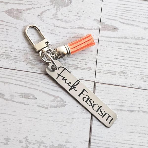 Fuck Fascism Keychain – Engraved Stainless Steel Bar Keychain – Activist Protest Gift – Keychains – Handmade By Shessocrafty Goods