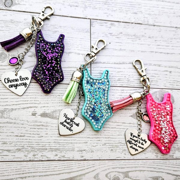 Showgirl Era Bodysuit Keychain – Rhinestone Bag Charm, Pink Blue Or Purple – Keychains – Handmade By Shessocrafty Goods