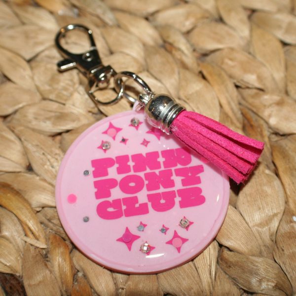 Loud Color. Louder Statements. - ShesSoCrafty Goods Pink Pony Club Motel Keychain Round Keychain With Tassel β Keychains β Handmade By Shessocrafty Goods