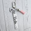 Personalized Bestie Keychain • Stainless Steel Engraved Tag With Initial Heart &Amp; Tassel – Keychains – Handmade By Shessocrafty Goods