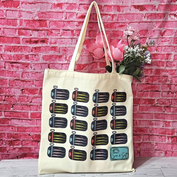 Loud Color. Louder Statements. - ShesSoCrafty Goods Sardine Canvas Tote Bag: Retro Sun &Amp; Salt Beach Market Bag – Totes – Handmade By Shessocrafty Goods