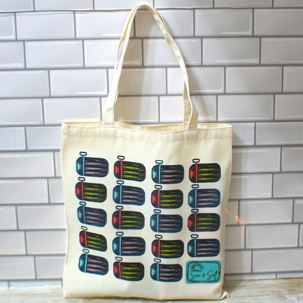 Sardine Canvas Tote Bag: Retro Sun &Amp; Salt Beach Market Bag – Totes – Handmade By Shessocrafty Goods