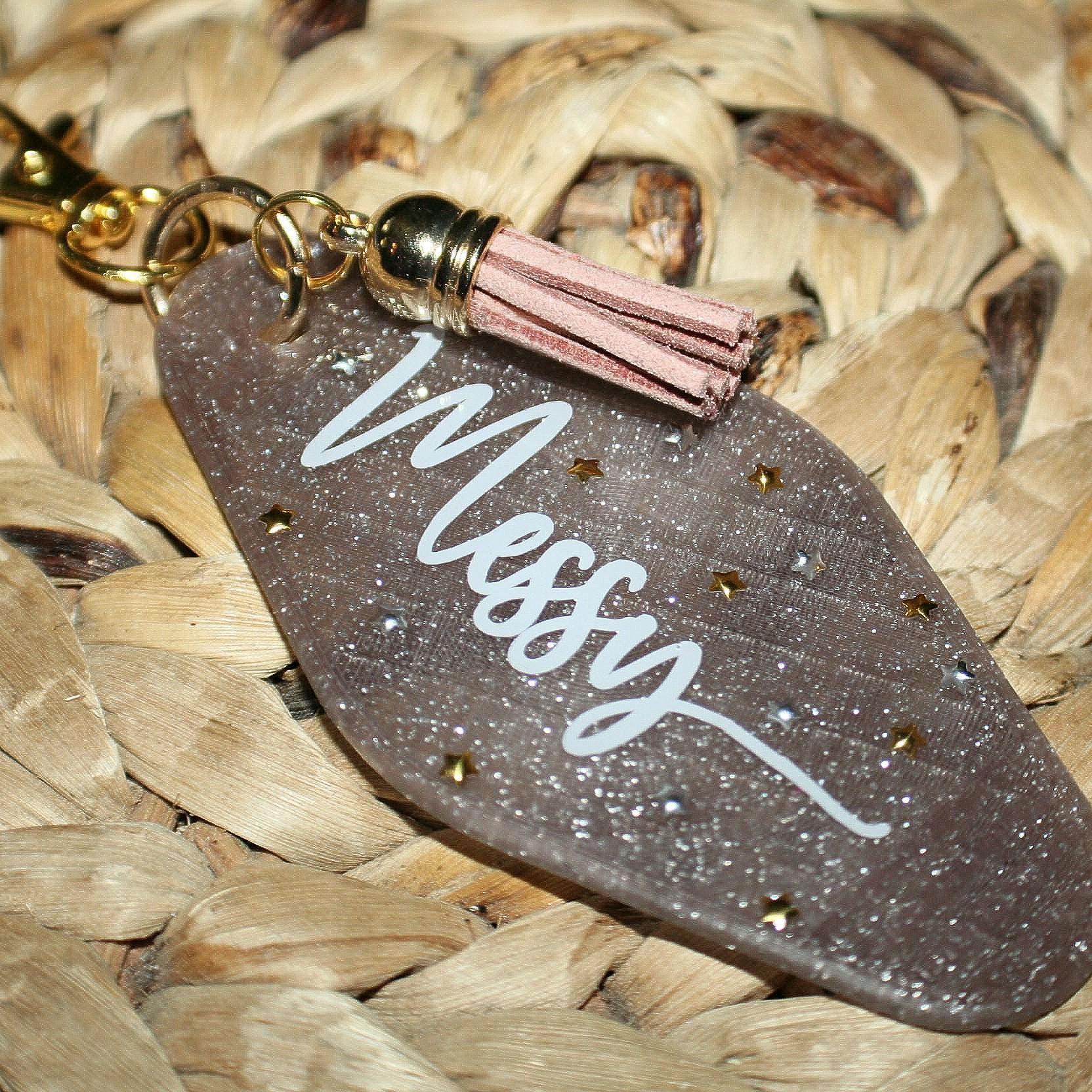 Sparkling Bronze Messy Queen Keychain with Glitter & Stars - Durable, Shiny, Stylish Accessory Sparkling Bronze Messy Queen Keychain With Glitter &Amp; Stars - Durable, Shiny, Stylish Accessory – Keychains – Handmade By Shessocrafty Goods