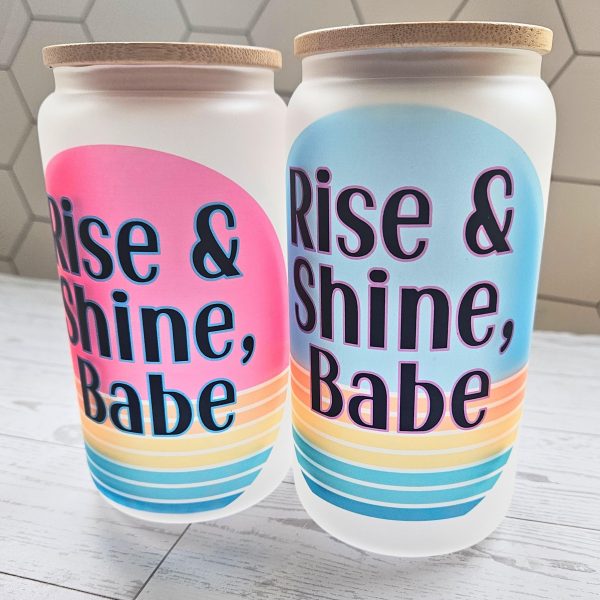 il_fullxfull.7629618649_k3ew-1 Retro Rise &Amp; Shine Frosted Glass Can Cup – 16Oz – Tumblers &Amp; Water Glasses – Handmade By Shessocrafty Goods