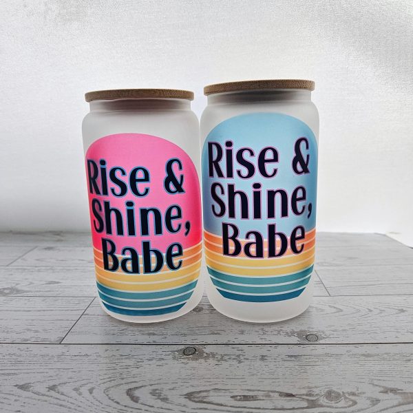 il_fullxfull.7629619009_7zzw-1 Retro Rise &Amp; Shine Frosted Glass Can Cup – 16Oz – Tumblers &Amp; Water Glasses – Handmade By Shessocrafty Goods