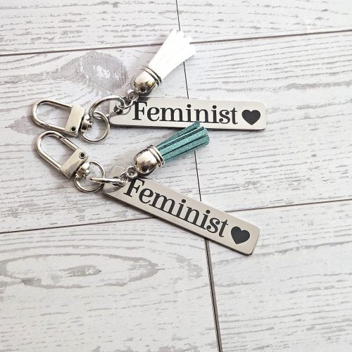 Feminist Keychain – Stainless Steel Statement Accessory with Pink Tassel – Feminist Gift – Keychains – Handmade by ShesSoCrafty Goods