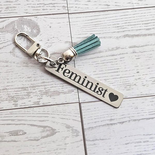 il_fullxfull.7629619751_5w2h Feminist Keychain – Stainless Steel Statement Accessory With Pink Tassel – Feminist Gift – Keychains – Handmade By Shessocrafty Goods