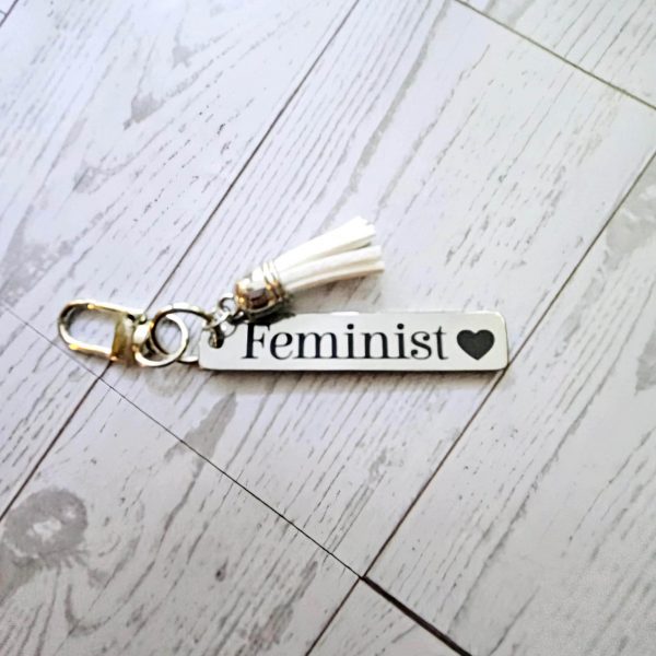 il_fullxfull.7629620373_4jiv Feminist Keychain – Stainless Steel Statement Accessory With Pink Tassel – Feminist Gift – Keychains – Handmade By Shessocrafty Goods