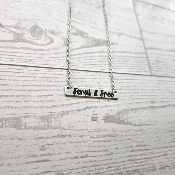 Feral And Free Necklace – Feminist Jewelry Gift – Stainless Steel Bar Pendant With Black Engraving – Jewelry – Handmade By Shessocrafty Goods