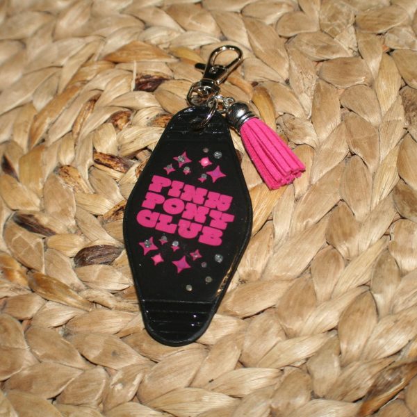 il_fullxfull.7629626911_6svq-1 Chappell Roan-Inspired Pink Pony Club Motel Keychain With Crystals - Black &Amp; Pink Fan Accessory – Keychains – Handmade By Shessocrafty Goods