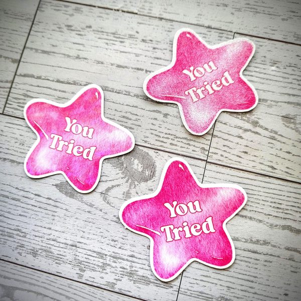 You Tried Star Sticker: Holographic, Glitter, Or Matte Finish – Stickers – Handmade By Shessocrafty Goods