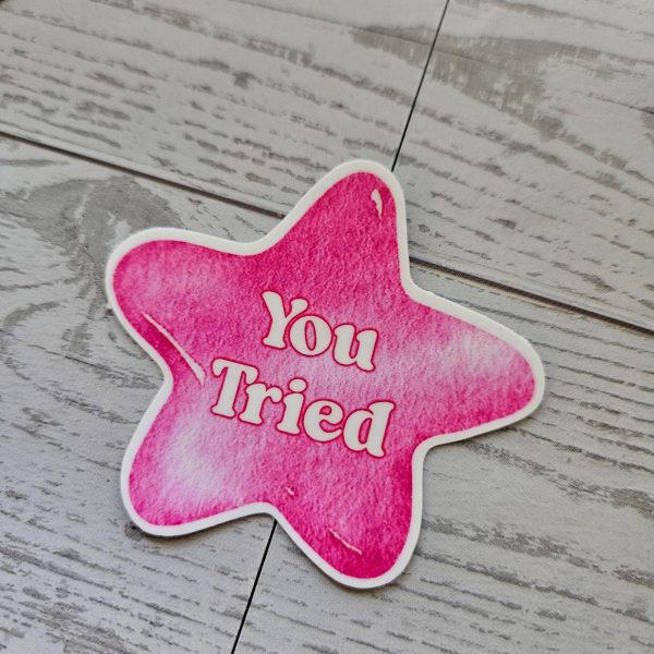 il_fullxfull.7629628391_cx8e-1 You Tried Star Sticker: Holographic, Glitter, Or Matte Finish – Stickers – Handmade By Shessocrafty Goods