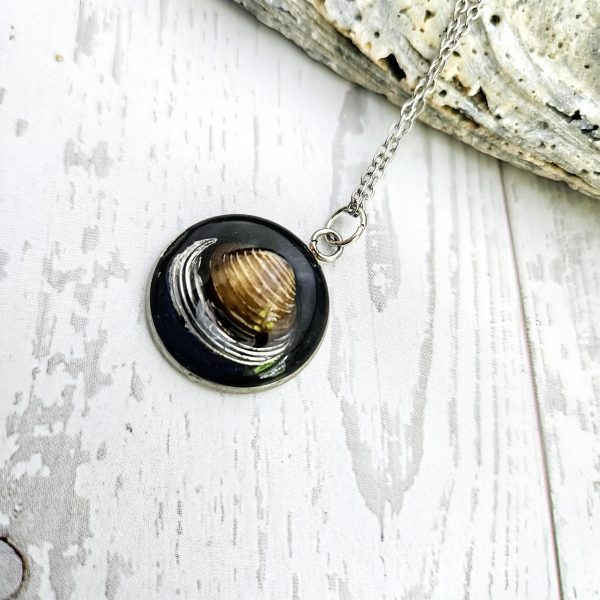 Real River Clam Shell Necklace – Handmade Coastal Pendant With Silver Tip – One Of A Kind – Jewelry – Handmade By Shessocrafty Goods