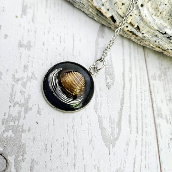 Real River Clam Shell Necklace – Handmade Coastal Pendant With Silver Tip – One Of A Kind – Jewelry – Handmade By Shessocrafty Goods