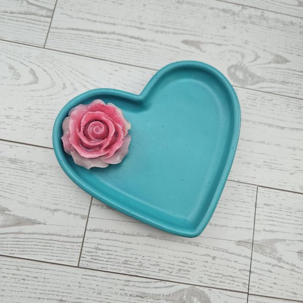 Floral Heart-Shaped Trinket Dish — Bold, Handmade Jewelry Holder For Vanity Or Gift Giving – Decorative Trays – Handmade By Shessocrafty Goods