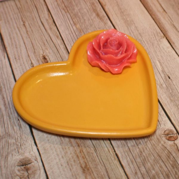 Floral Heart-Shaped Trinket Dish — Bold, Handmade Jewelry Holder For Vanity Or Gift Giving – Decorative Trays – Handmade By Shessocrafty Goods